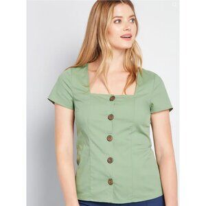 Modcloth Cottage Curation Square Neck Top Women's Size XXS in Green New W/ Tags!